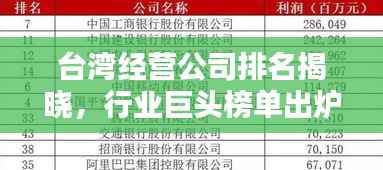 台湾经营公司排名揭晓,行业巨头榜单出炉!